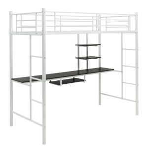 Costway Hochbett mit Schreibtisch Etagenbett mit 2 Leitern Weiß