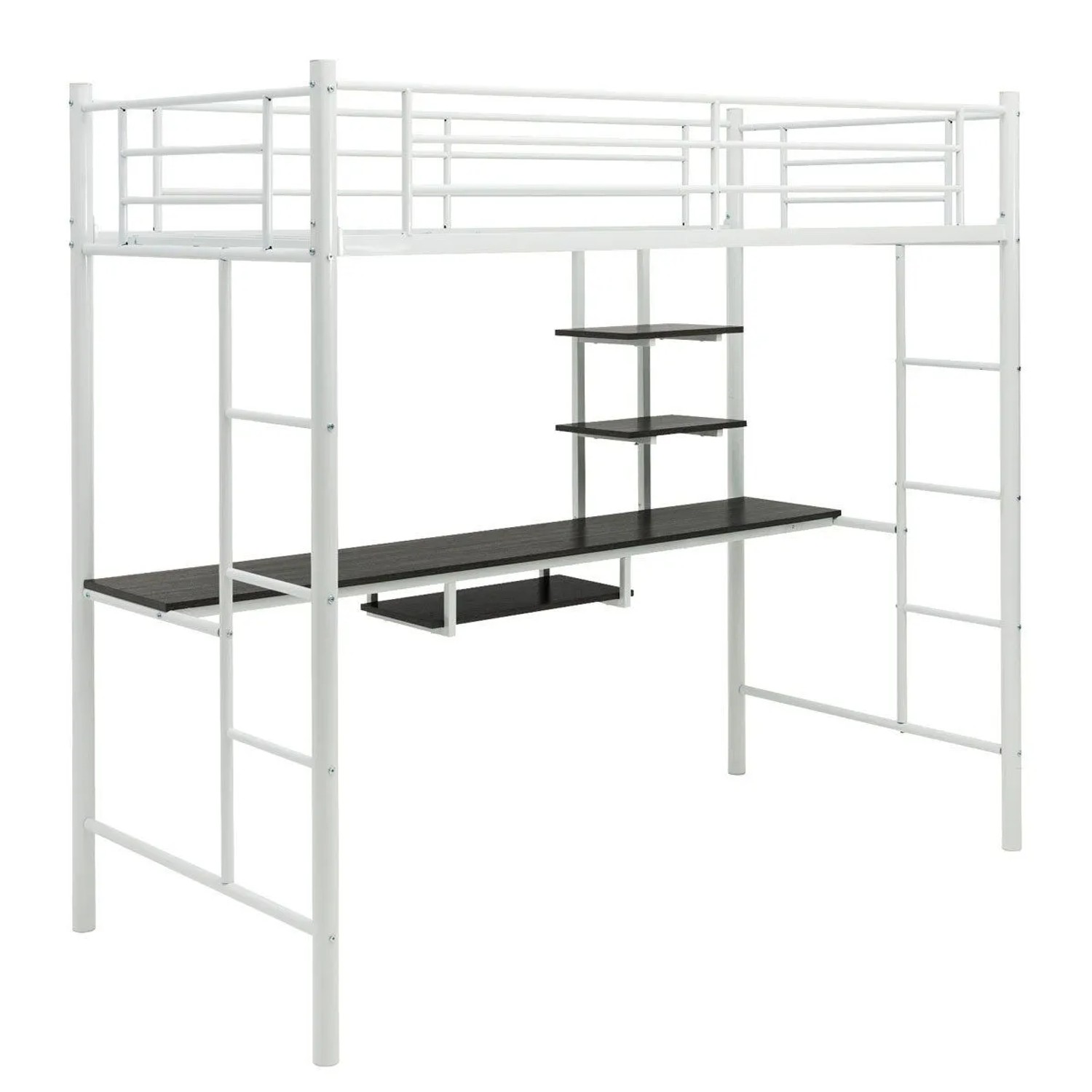 Costway Hochbett mit Schreibtisch Etagenbett mit 2 Leitern Weiß