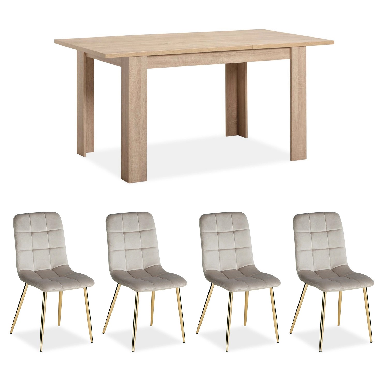Homestyle4u Essgruppe mit Tisch Natur und 4 Polsterstühlen Grau 2754 günstig online kaufen