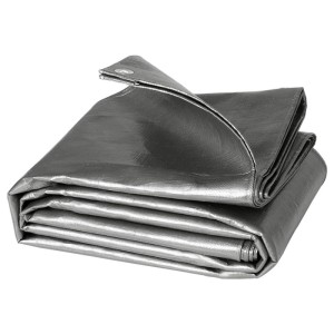 Graue WOLTU Abdeckplane 4x4 m, wasserdicht, 180 g/m², PE-Plane mit Ösen.