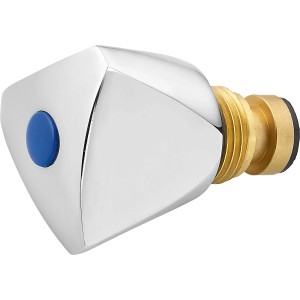 Silberner Dreikanthaubengriff mit blauem Punkt und Messingoberteil für Armaturen.