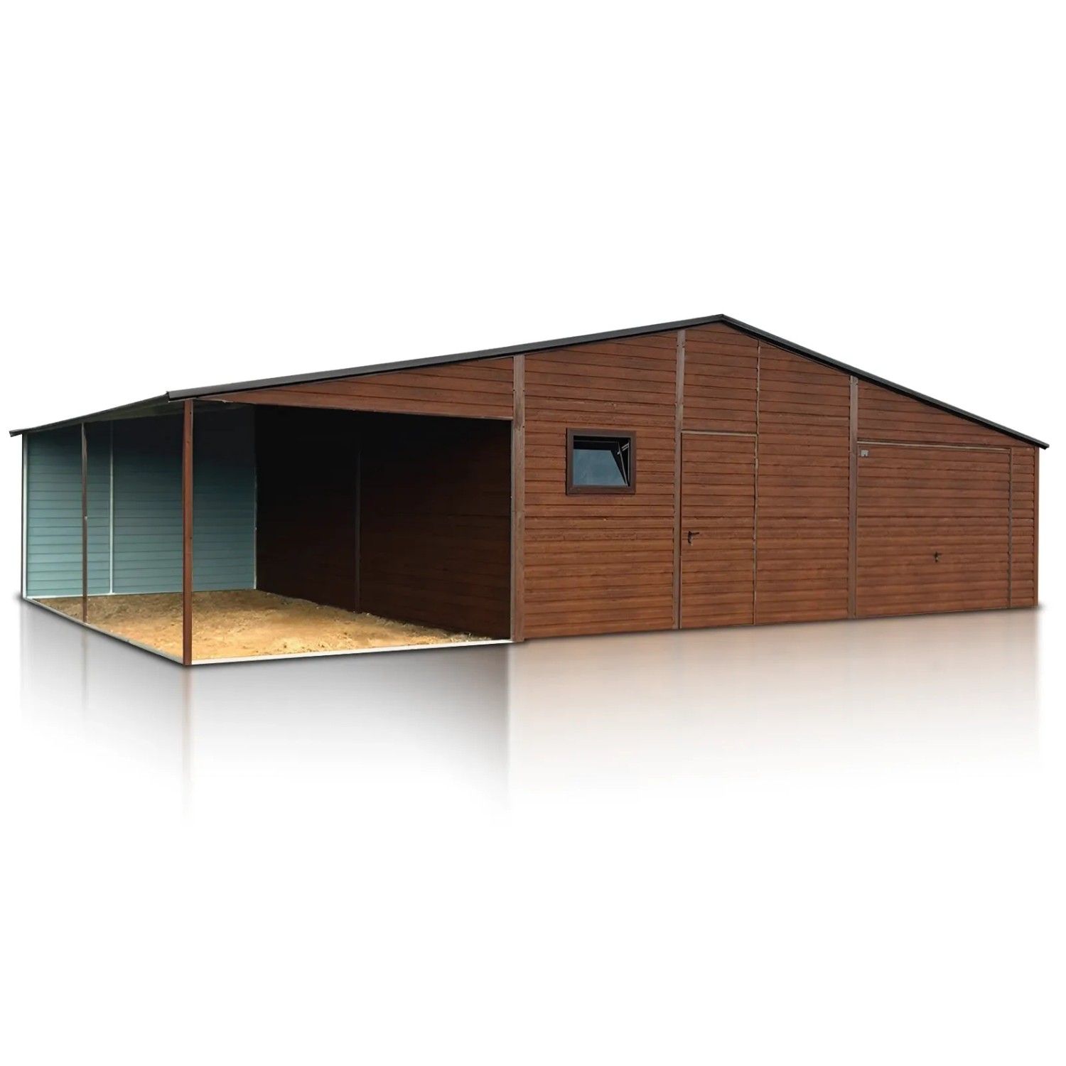 Liderstal Doppelgarage Standard aus Blech 800 x 700 cm mit Carport 3 m Holzoptik