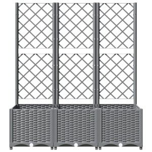 Hellgrauer vidaXL Pflanzkübel mit Rankgitter (120x40x136 cm) für Garten und Terrasse.