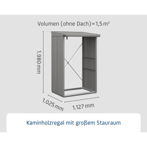 EcoStar Kaminholzregal Elegant-V Typ 1 aus Metall, Graualuminium, mit Maßangaben.