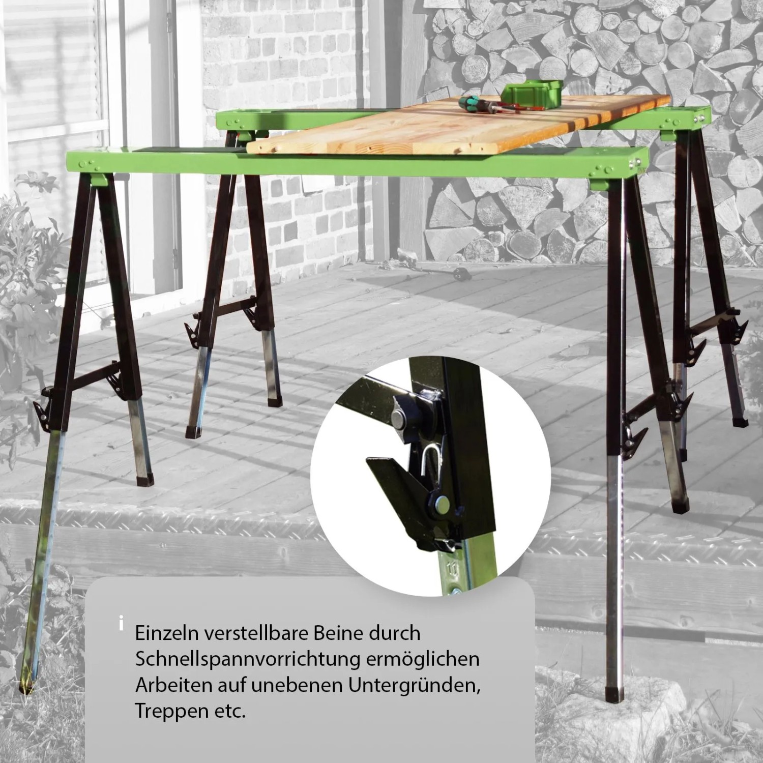 TRUTZHOLM 2x Arbeitsbock, höhenverstellbar bis 91cm, mit Schnellspannklemmen und rutschfester Auflage.
