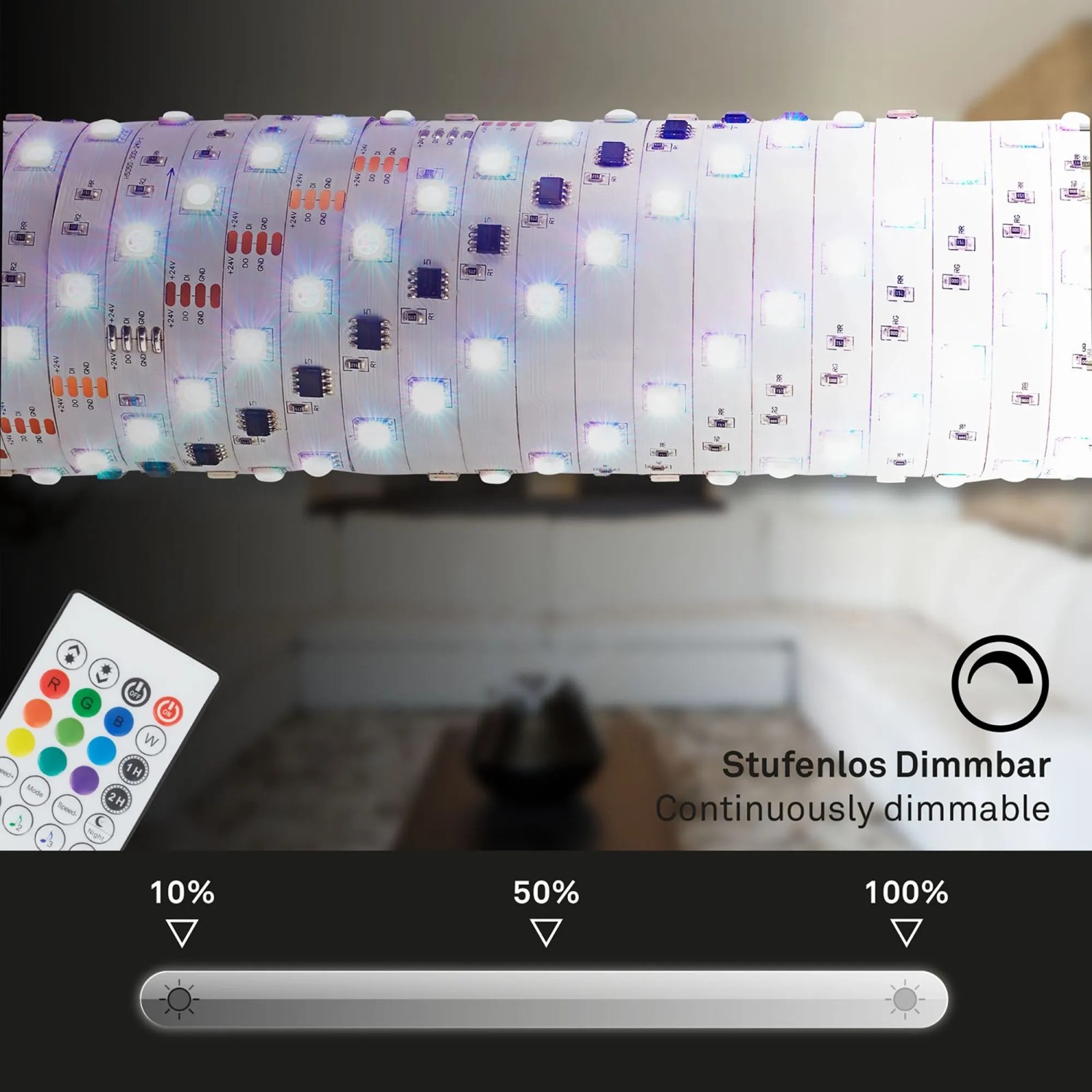 Brilo LED-Strip Magic RGB mit Farbwechsel, Musiksensor und Fernbedienung (3 m).