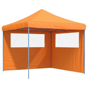 Orangefarbenes, faltbares Partyzelt mit zwei Seitenteilen für Camping & Garten.