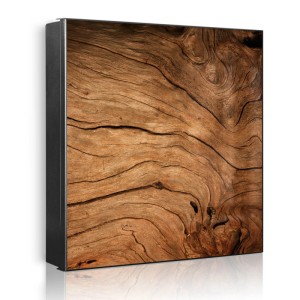 Schlüsselkasten aus schwarzem Metall, 30x30cm, mit Front in Trockenes Holz Optik. Magnetisch & beschreibbar.