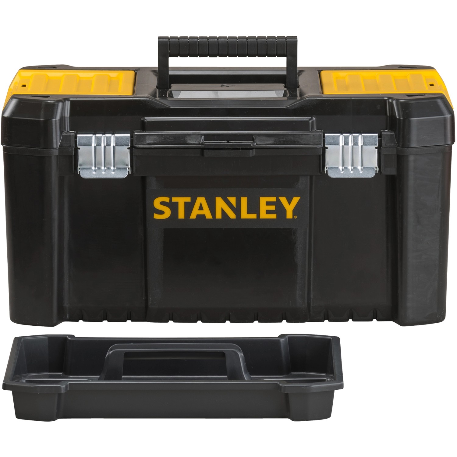 Stanley Werkzeugkoffer Essential 19 Zoll, Kunststoffbox mit Metallschließen und herausnehmbarer Trage.