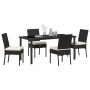 Schwarze 5-tlg. Garten Essgruppe aus Poly Rattan mit Tisch und vier Stühlen.