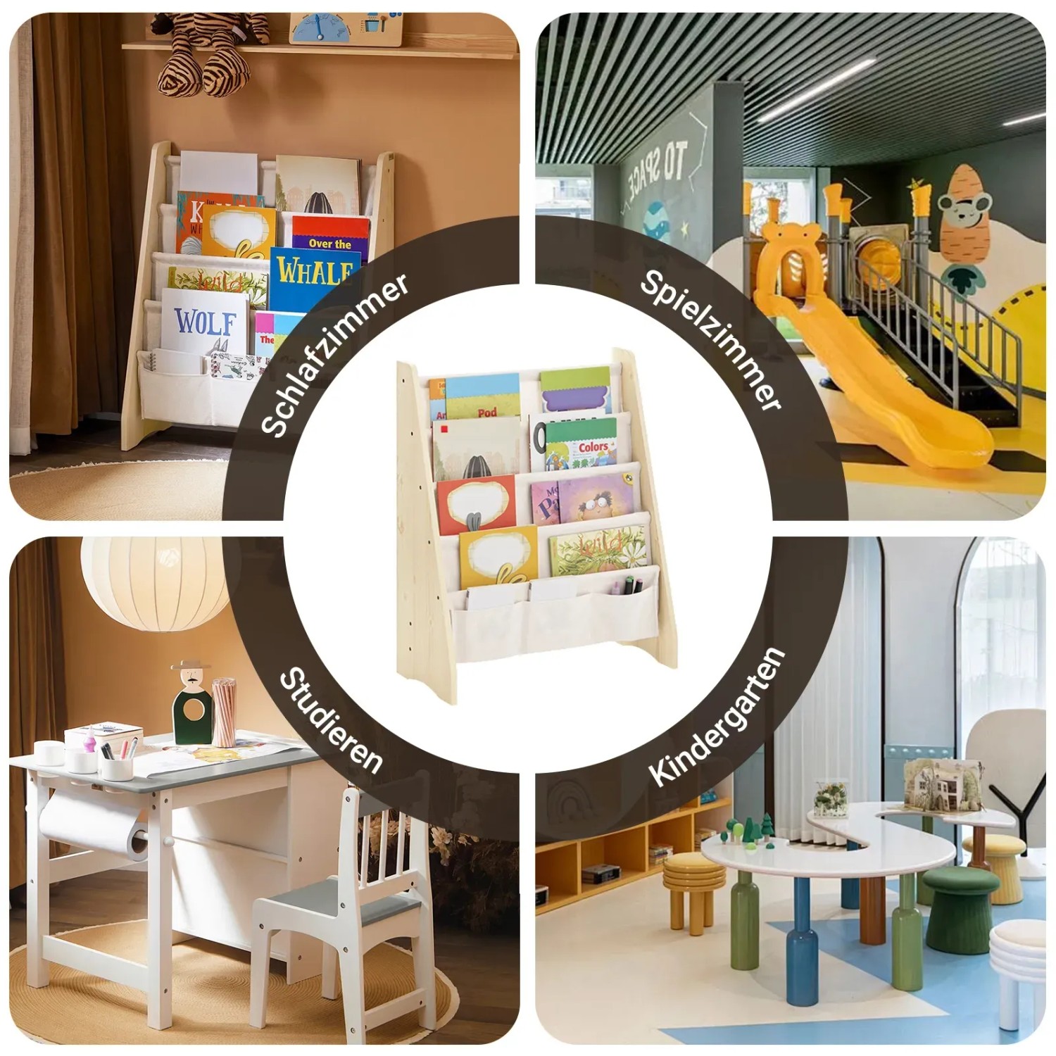 SoBuy Bücherregal Kinderregal mit 4 Stofffächern Zeitungsständer KMB50-N_5