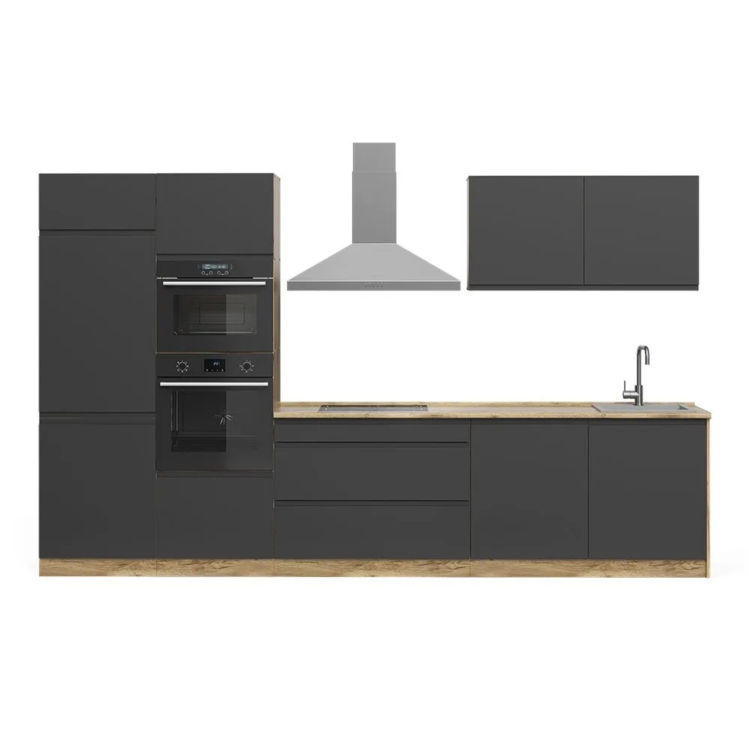 Vicco Küchenzeile R-Line Anthrazit/Goldkraft Eiche 340 x 207 Arbeitsplatte Weiß Art Nr 70596