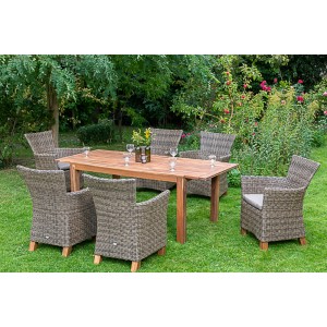 Merxx Gartenmöbel-Set Toskana, 13-teilig, aus Akazienholz und Kunststoffgeflecht, mit Tisch und 6 Stühlen.