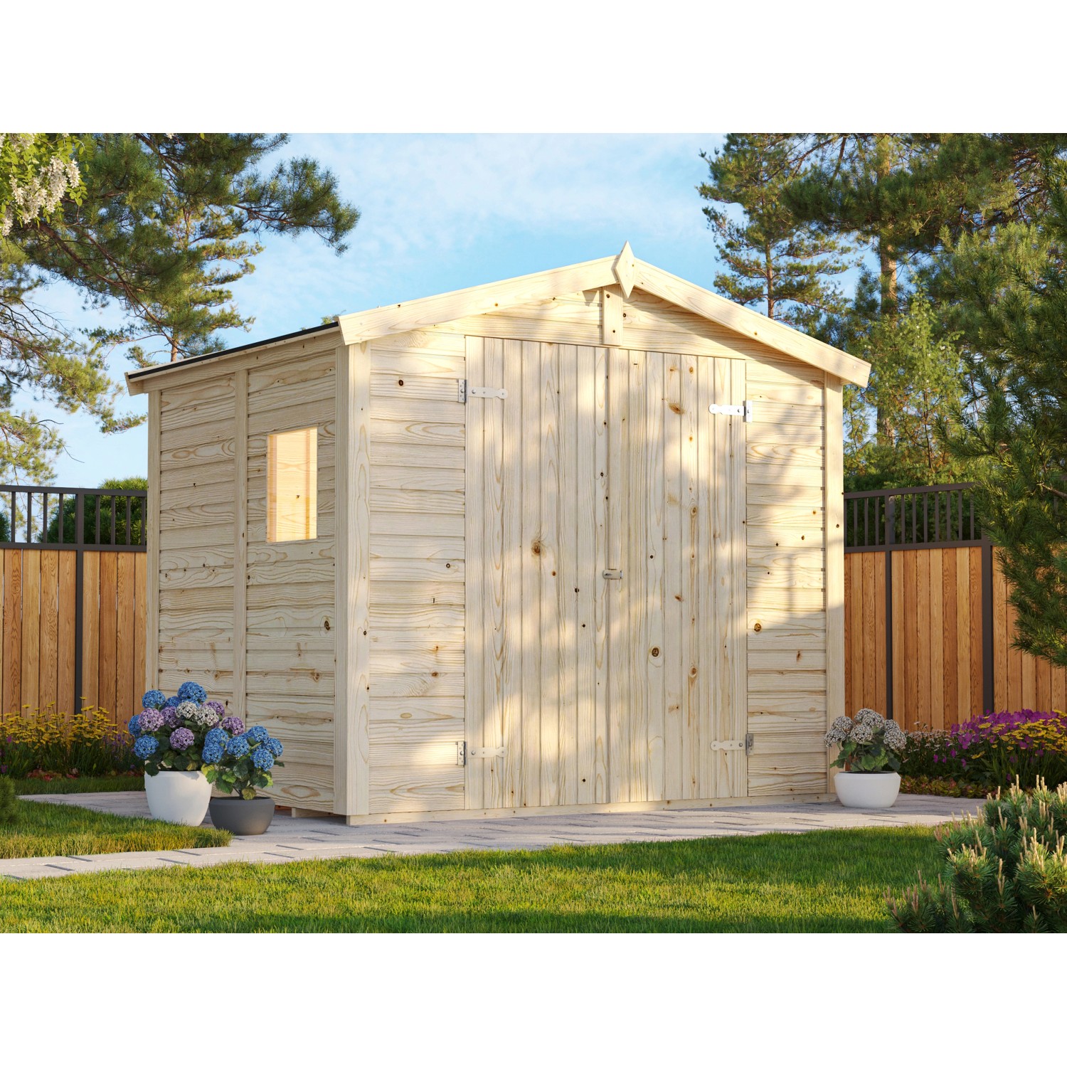 Palmako Gerätehaus Dan 243 x 190 cm Lackiert Hellgrau FSC® günstig online kaufen