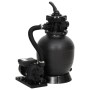 Schwarzer vidaXL Pool-Sandfilter mit Pumpe und 6-Wege-Ventil für sauberes Poolwasser.