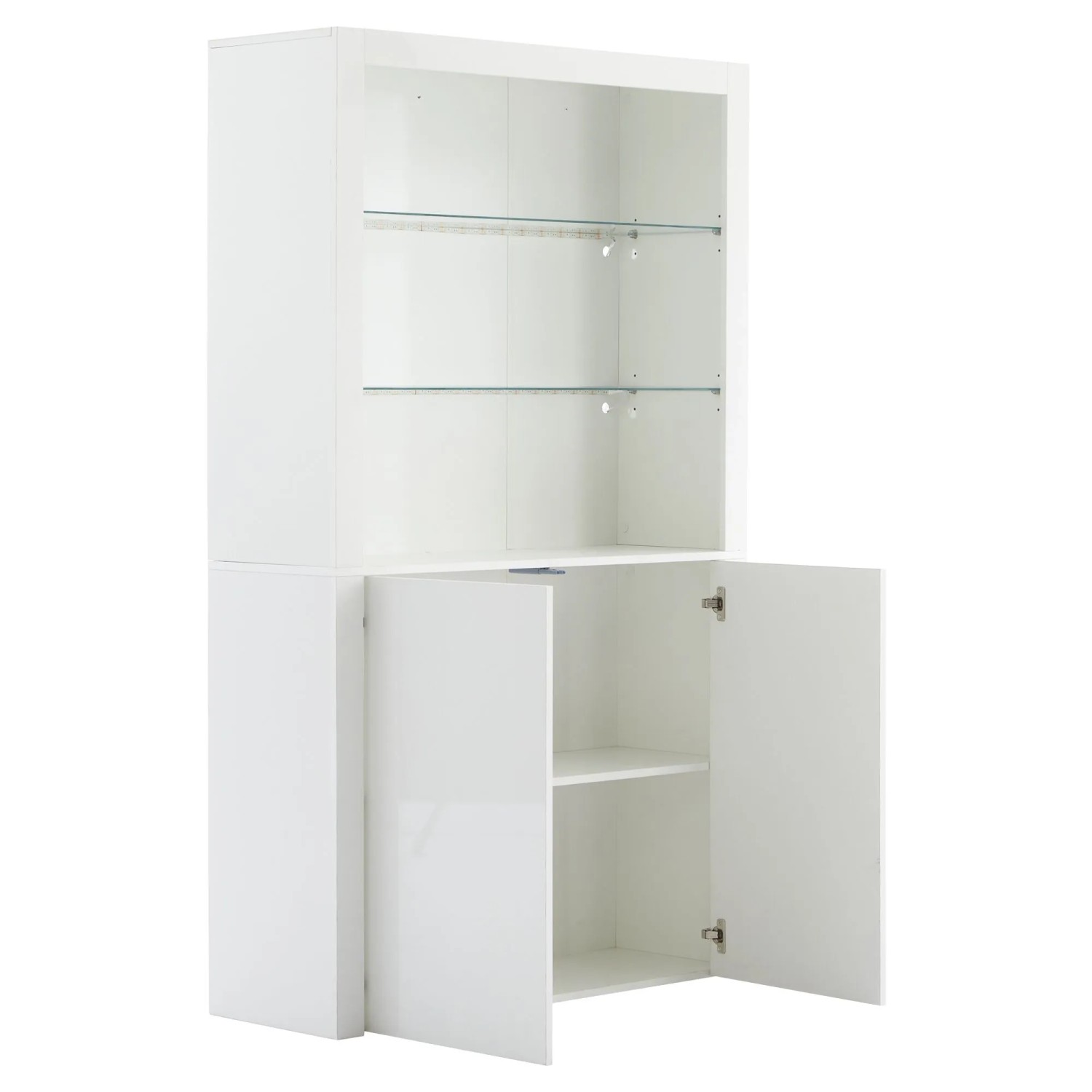 okwish Sideboard mit LED Beleuchtung Glasböden Aufbewahrungsschrank 100x35x170cm Weiß