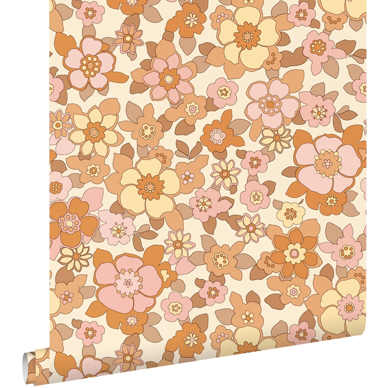 ESTAhome Tapete Retro Blumen Orange Und Rosa 50 X 900 Cm 131532 günstig online kaufen