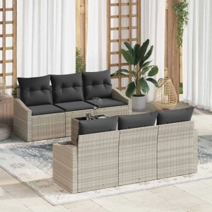 vidaXL Sofa Set mit Kissen 7-Tlg Hellgrau Poly-Rattan 3346612