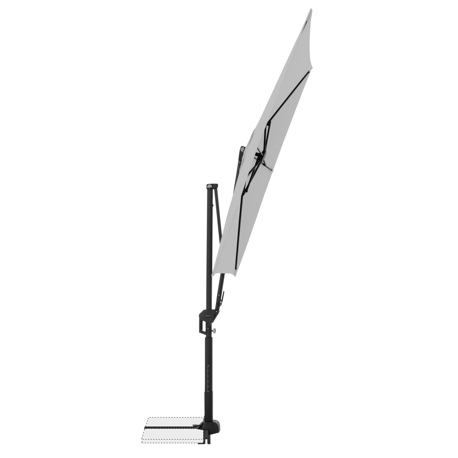 Hellgrauer Doppler Ampelschirm, 245x135 cm, mit Dreh- und Neigungsfunktion für flexible Schattenausrichtung.