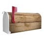 Weißer Banjado US Briefkasten mit Holzplanken-Motiv und roter Fahne.