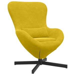 Gelber vidaXL Eiersessel aus Samt mit schwarzem Stahlfuß. Loungesessel mit Kissen.
