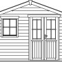 Holz-Gartenhaus Malaga von Skan Holz, naturbelassen, mit Fenster und Doppeltür.