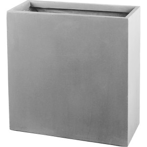 Hellgrauer, quadratischer Blumenkasten (65 cm) aus Fibreclay für den Garten oder Balkon.