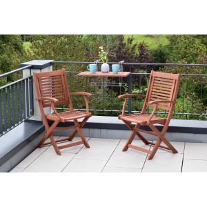 Merxx Cordoba 3-tlg. Gartenmöbel-Set mit 2 Klappsesseln und Balkonhängetisch aus Eukalyptusholz.