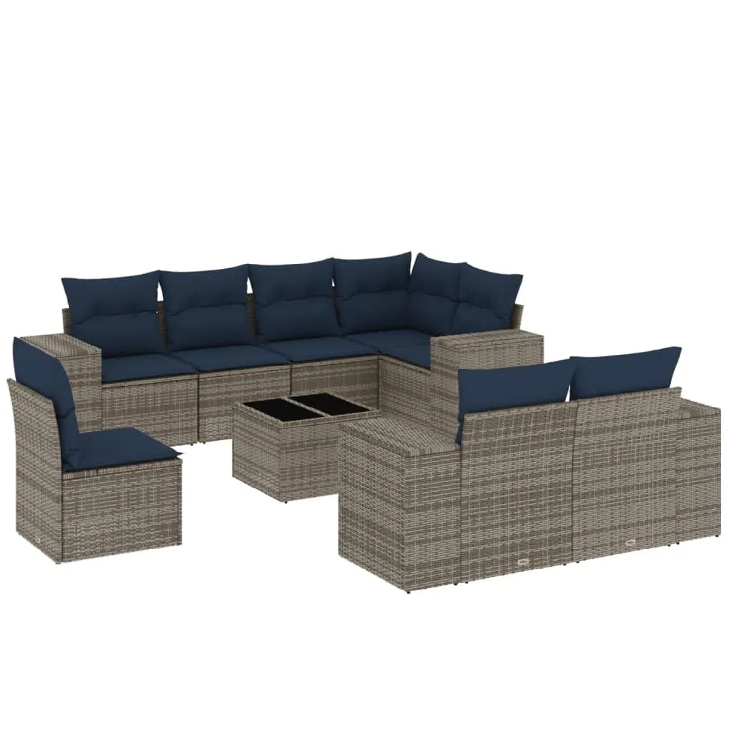 vidaXL 9-Tlg Gartensofa-Set mit Kissen Grau Polyrattan 3222850 günstig online kaufen