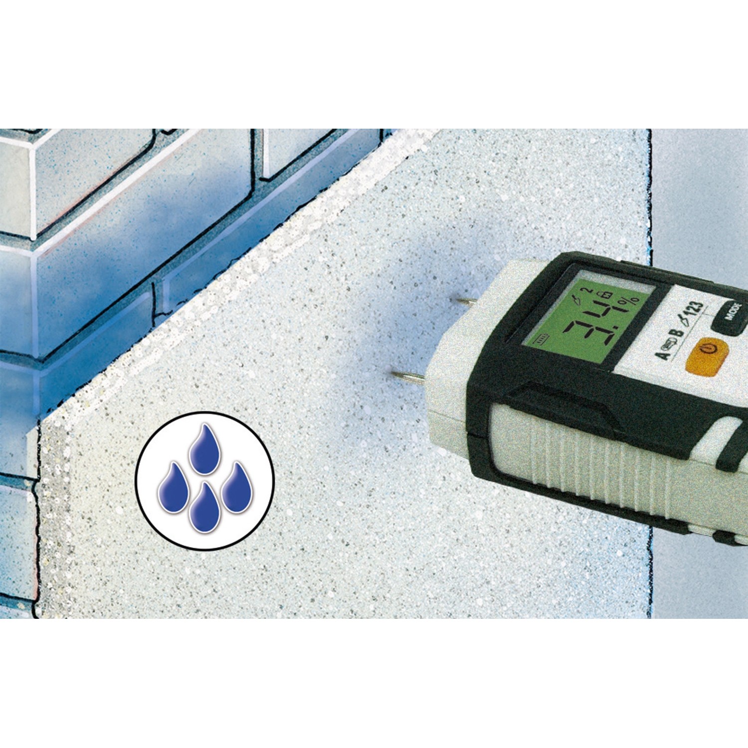 Laserliner DampFinder Home Feuchtigkeitsmesser in Anwendung an Wand.