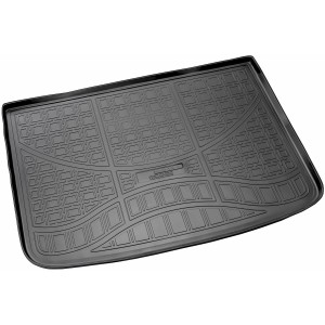 Schwarze Gummi Kofferraumwanne für Mercedes A-Klasse W176 (2012-2018), passgenaues Autozubehör.
