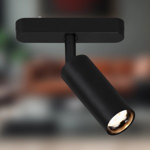 Schwarzer Brilo LED Spot für Luxtrail Schienensystem, schwenkbar und mit warmweißem Licht.