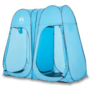 Blaues Pop-Up Sichtschutzzelt für Camping & Outdoor. Wasserdichtes Umkleidezelt mit zwei Eingängen.