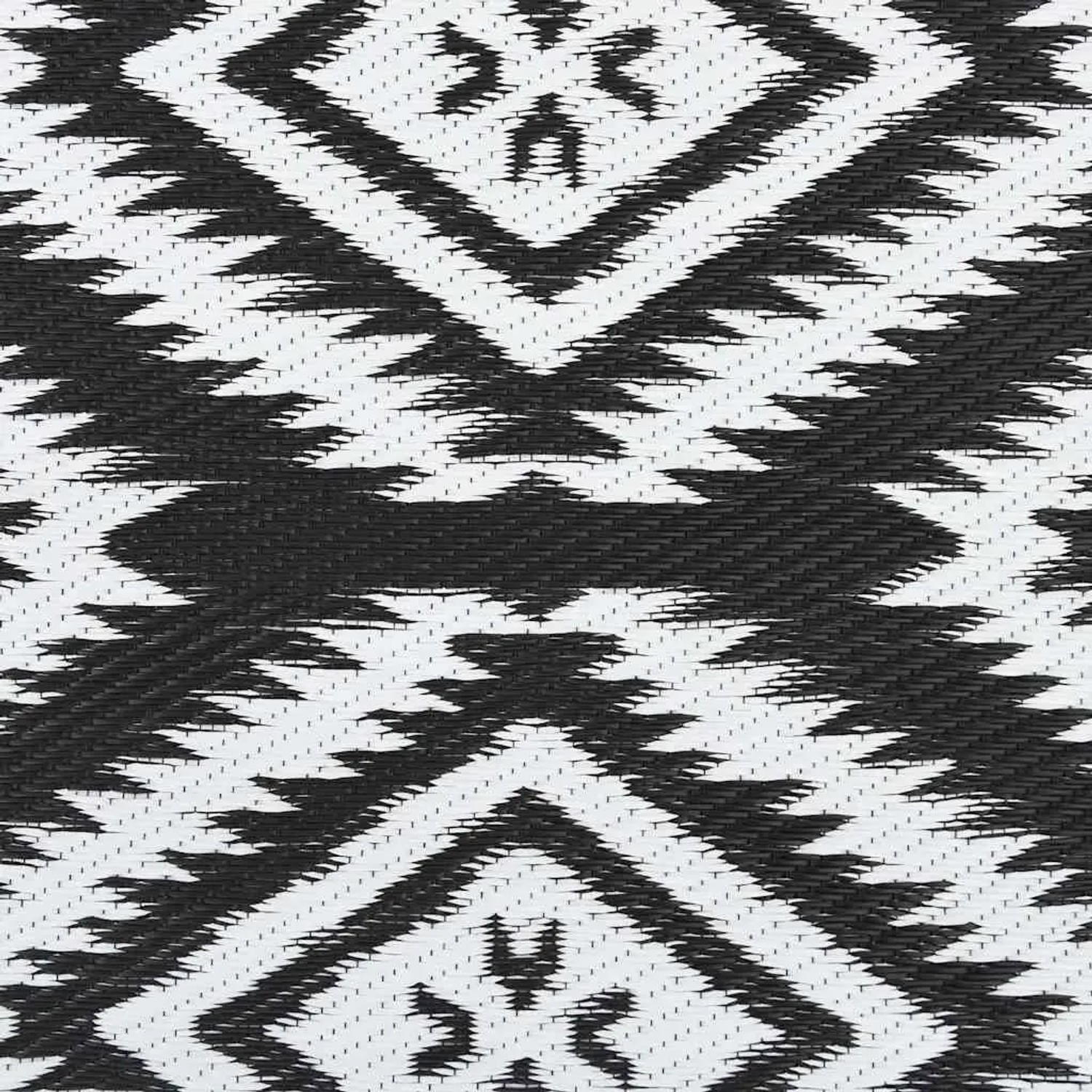 Schwarzer vidaXL Outdoorteppich (120x180 cm) mit grafischem Muster. Ideal für Terrasse & Balkon.