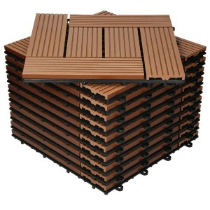 ECD Germany WPC Terrassenfliesen, 22er Set, hellbraun Mosaik, 30x30 cm, für Terrasse & Balkon.