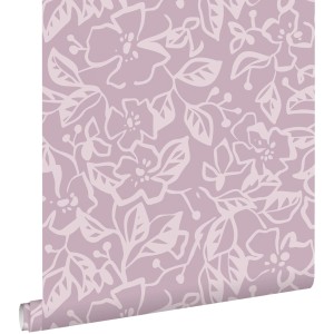 ESTAhome Vliestapete mit stilvollem violettem Blätter- und Blumenmuster. Dekorative Tapete für moderne Wohnräume, 50x900 cm.