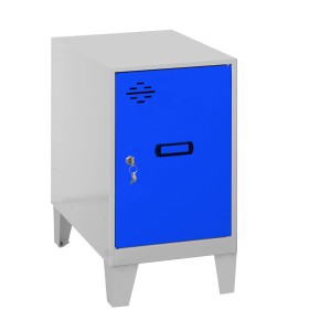 Blau-grauer PROREGAL Schließfachwürfel AMEGO mit Standfüßen, Spind für Garderobe.