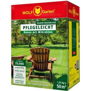 Wolf Garten Rasensamen mit Mikroklee, 1,25kg Packung für 50m² Fläche. Pflegeleichter Rasen.
