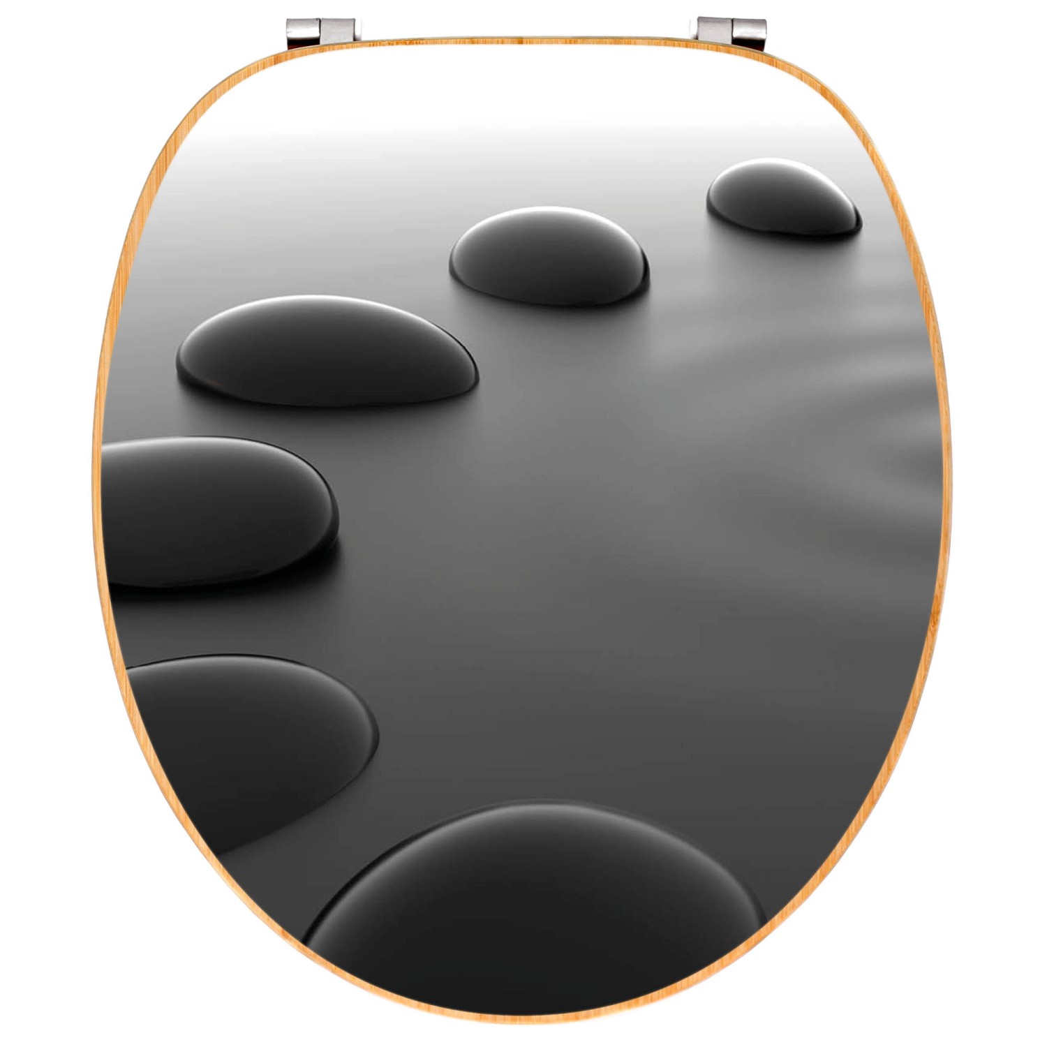 Banjado WC-Sitz aus Bambus mit Motiv Schwarze Steine, Universal Toilettendeckel für Standard WCs.