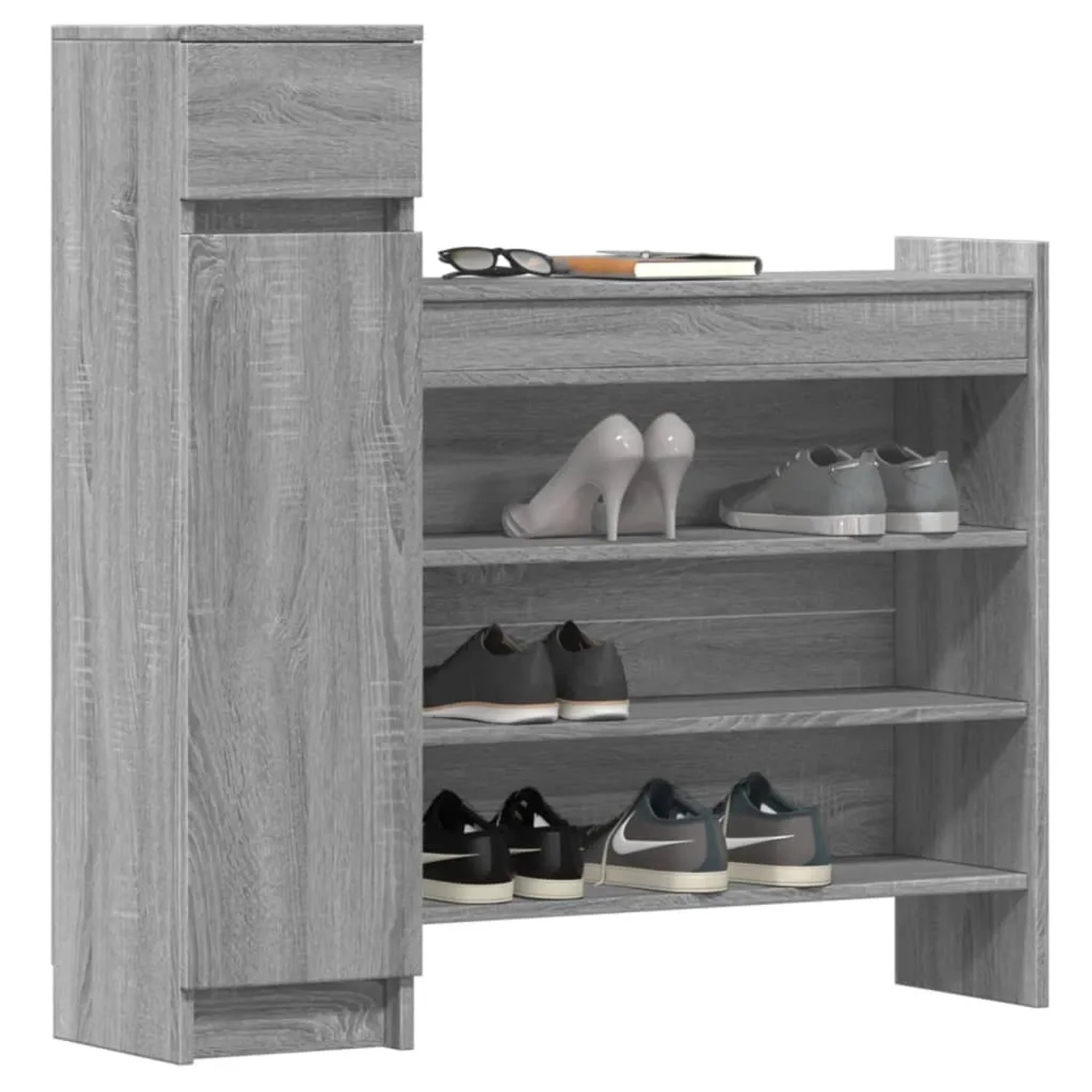 vidaXL Schuhschrank, Grau Sonoma, 100,5x28x100 cm, Holzwerkstoff mit Schublade, Fächern und Ablagen.