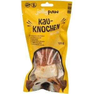 Jollypaw Kauknoten mit Huhn, Zahnpflegesnack für Hunde im 120g Beutel.