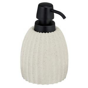 Wenko Seifenspender Torretta, Sandstein-Optik, hellgrau mit schwarzem Pumpkopf, 150 ml.