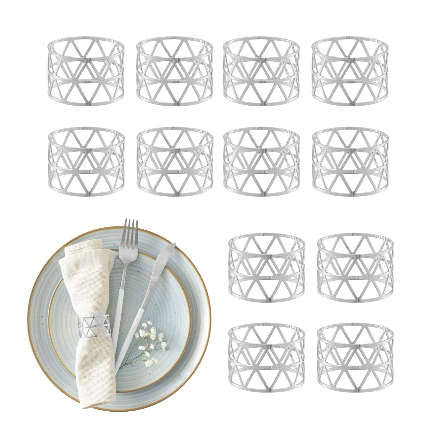 Relaxdays Serviettenringe 12er Set Eisen Silber 3 cm x 4,5 cm 12 g