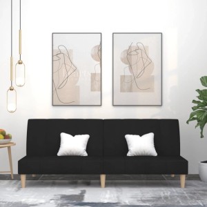 Schwarzes vidaXL Schlafsofa 2-Sitzer aus Stoff mit zwei weißen Kissen.