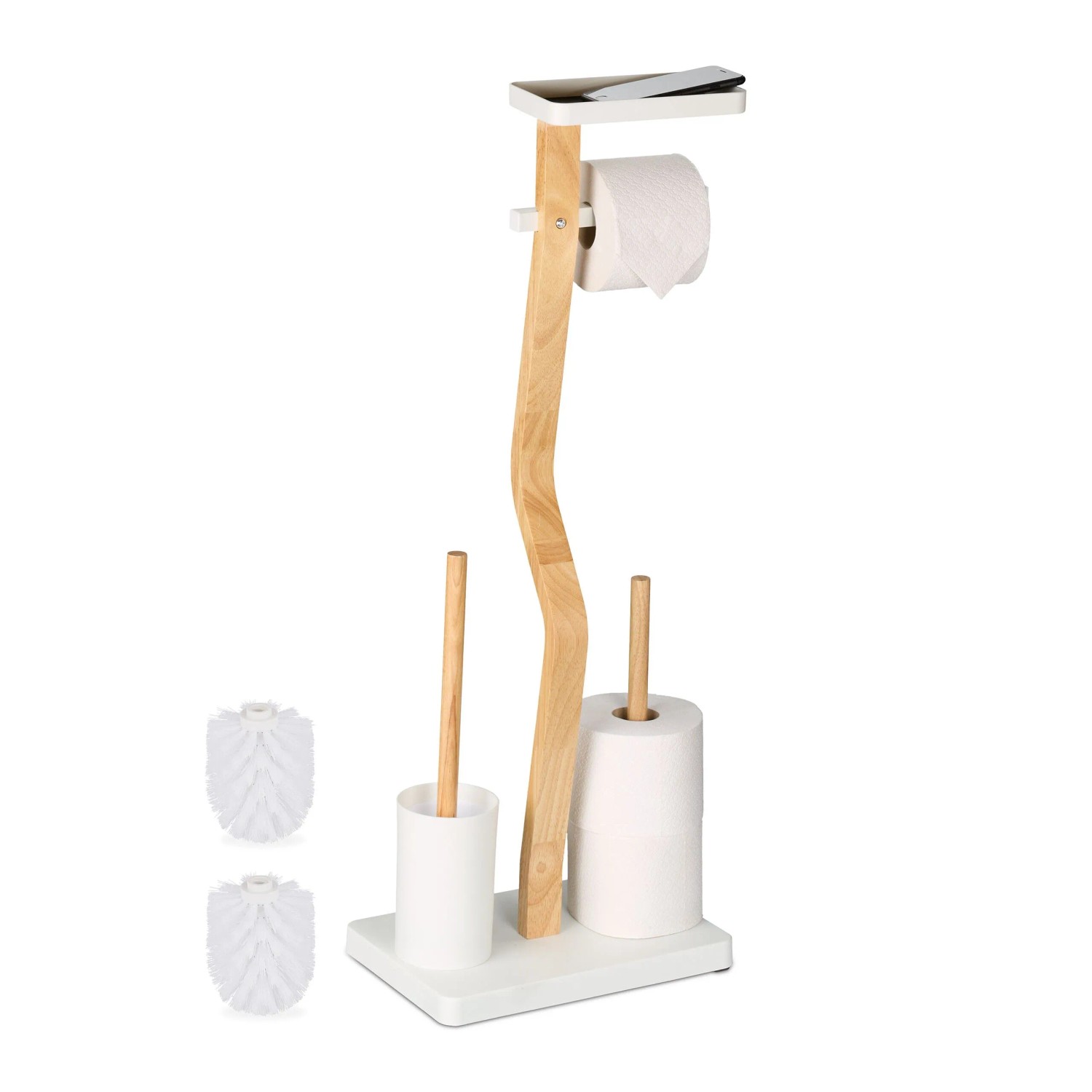 Relaxdays Wc Garnitur Bambus Eisen Weiß Freistehend Mit Ablage 80 Cm X 30 Cm X 20 Cm 3, 4 Kg