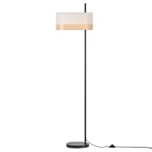 NETTLIFE Vintage Stehlampe mit schwarzem Ständer, weißem Stoff-Lampenschirm und Fußschalter für Wohnzimmer.