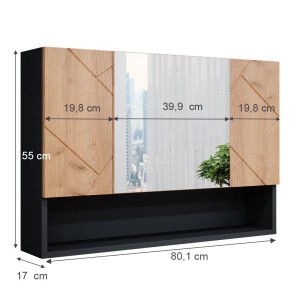 Vicco Badspiegelschrank Irma, anthrazit und Eiche, 80x55 cm, mit Ablage.