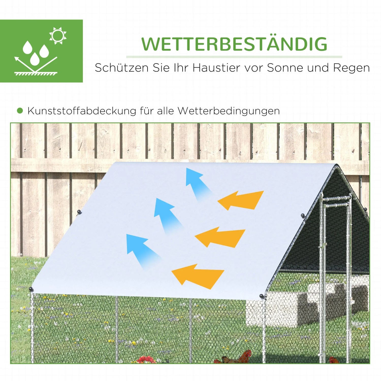 Wetterfester PawHut Hühnerstall aus Stahl und Kunststoff, silber/grau, mit Abdeckung.