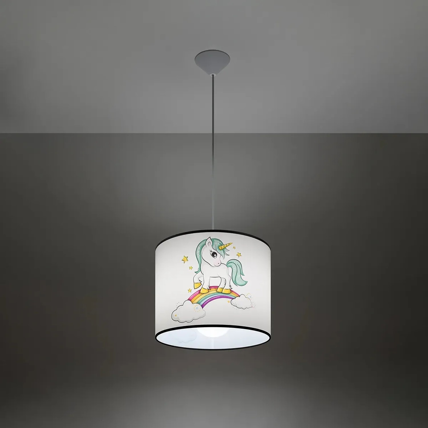 Sollux Lighting Hängeleuchte Unicorn 30: Kinderlampe mit Einhorn und Regenbogen für das Kinderzimmer.