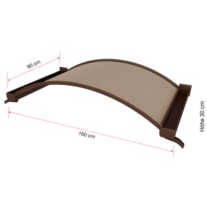 Gutta Rundbogenvordach NO 160, bronze-braun, mit Maßangaben (30x160x90 cm).